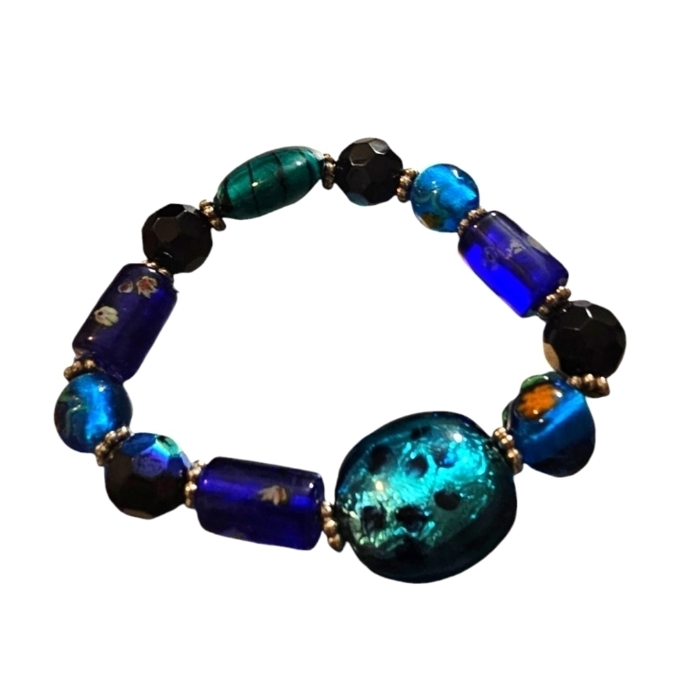 Vintage One-of-a-Kind Czech And Murano Beaded Stretch Bracelet